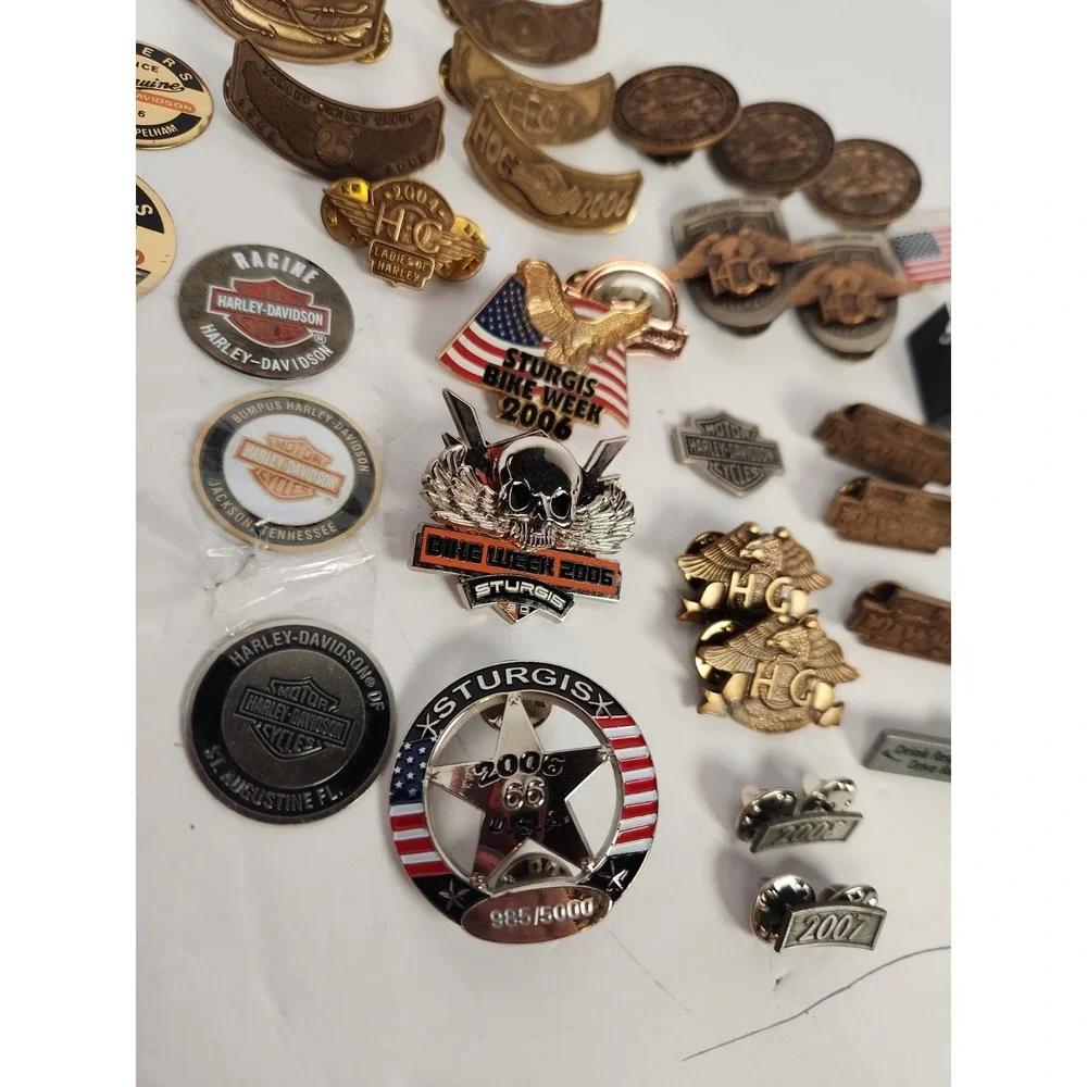 Lot 30+ Harley Davidson HOG Pins Rockers Sturgis Dealer Poker Chips Vest Badges
